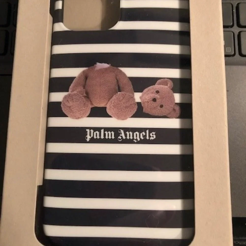 NEW $180 AUTHENTIC PALM ANGELS STRIPED TEDDY BEAR IPHONE 12 MINI PHONE CASE